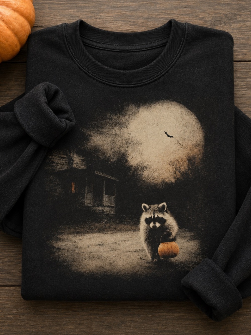 Black Halloween Raccoon Art Print Sweatshirt Unisex